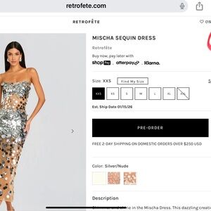 Retrofete Strapless Silver and Nude Sequin Dress Size fit 6 or 8